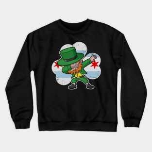 Chicago Flag Irish Shamrock Dabbing Leprechaun Crewneck Sweatshirt